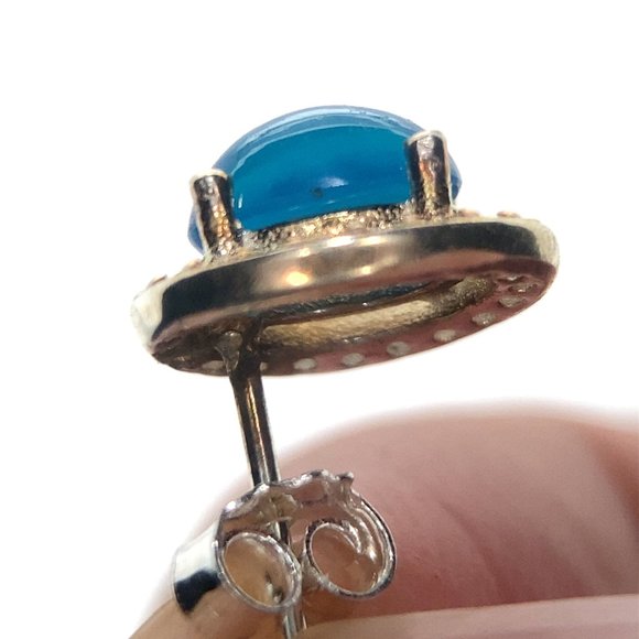 Blue Opal 1.80ct Platinum Finish Solid 925 Sterling Silver Earrings - Picture 6 of 7